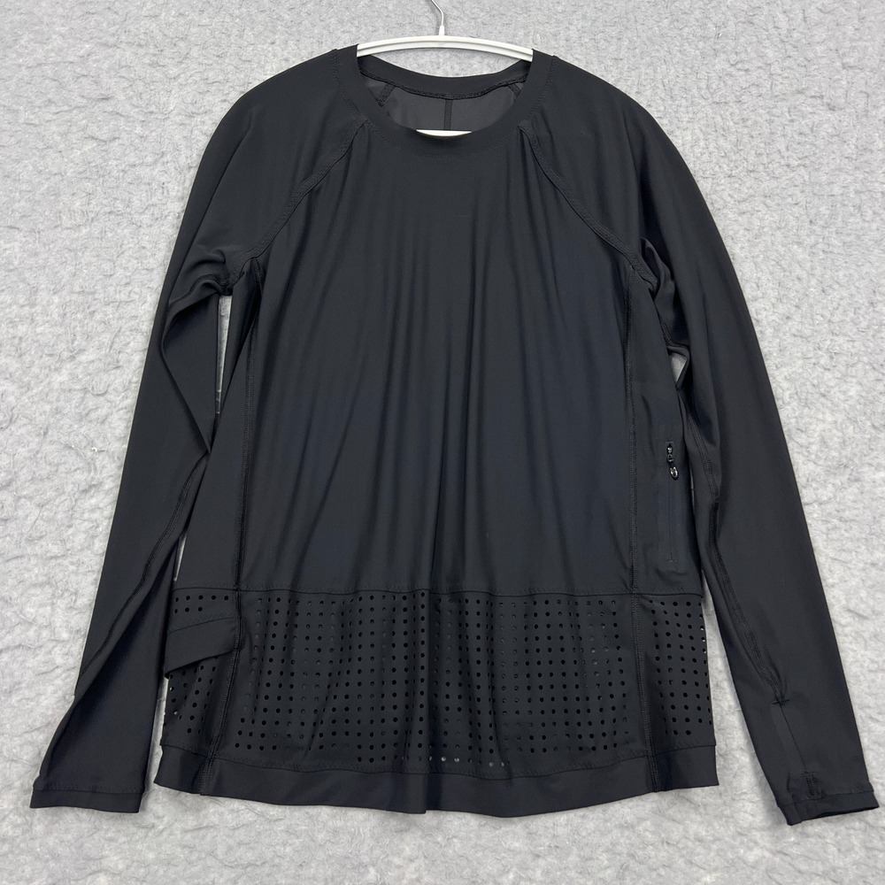 Lululemon Vent It Long Sleeve Womens 6 Black Mesh Zip Crew Pullover Shirt W3L39S
